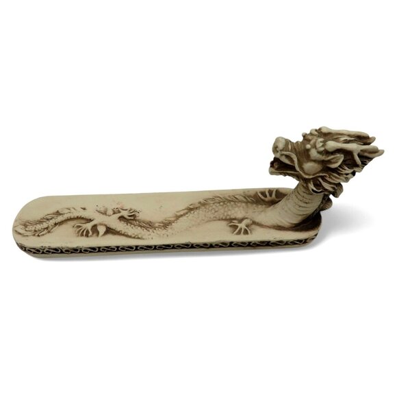 DRAGON INCENSE Holder Cream Resin With Intricate Carved Detailing Vintage - Picture 3 of 11